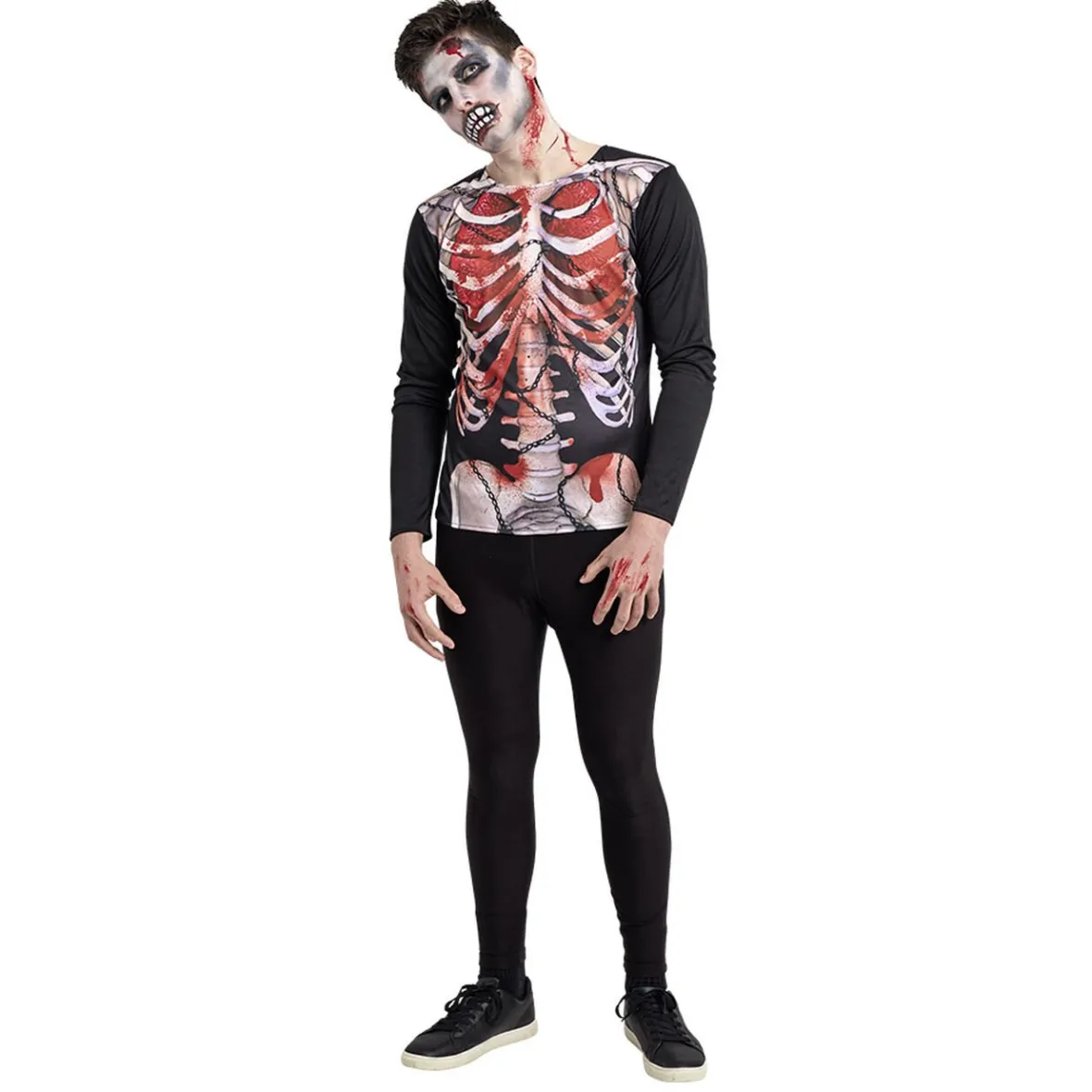 Déguisement adulte Halloween zombie trompe-l'oeil tshirt -Taille unique-Gifi Outlet