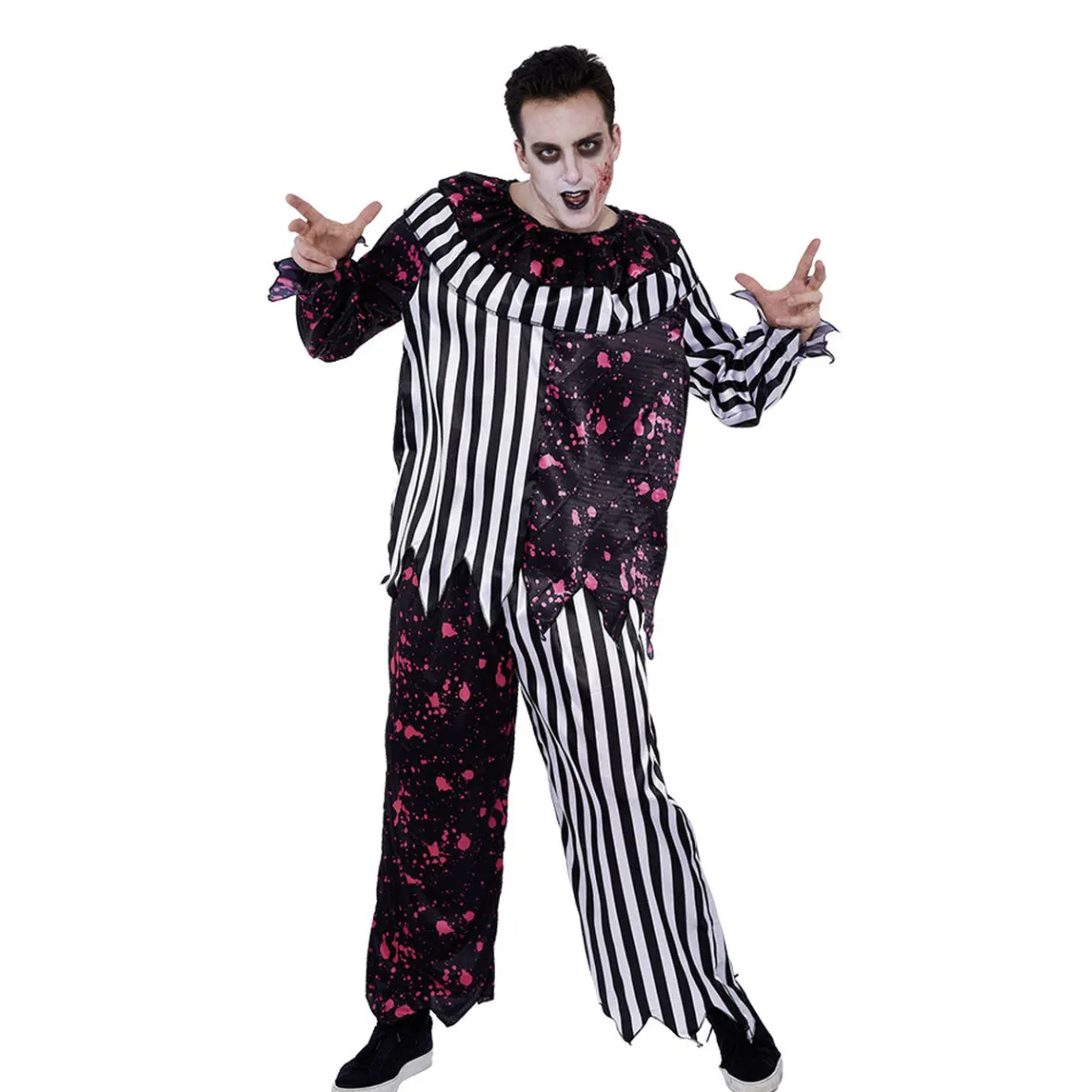 Déguisement adulte Halloween clown ensanglanté rayures - Taille unique-Gifi Outlet
