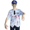 Déguisement adulte Halloween policier tshirt et masque - Taille S-Gifi Hot