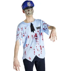 Déguisement adulte Halloween policier tshirt et masque - Taille M/L-Gifi Hot