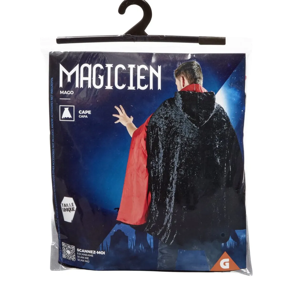 Déguisement adulte magicien cape noir et rouge - Taille unique-Gifi New