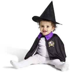 Déguisement bébé Halloween petit sorcier cape et chapeau noir violet-Gifi