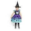 Déguisement enfant Halloween sorcière robe noir bleu violet 7/10 ans-Gifi Online
