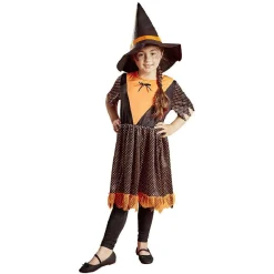 Déguisement enfant Halloween sorcière robe chapeau orange noir 7/10ans-Gifi Best