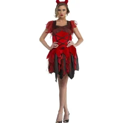 Déguisement femme diablesse Halloween rouge noir taille M-Gifi Online