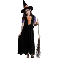 Déguisement fille sorcière Halloween noir orange 11/14 ans-Gifi Discount