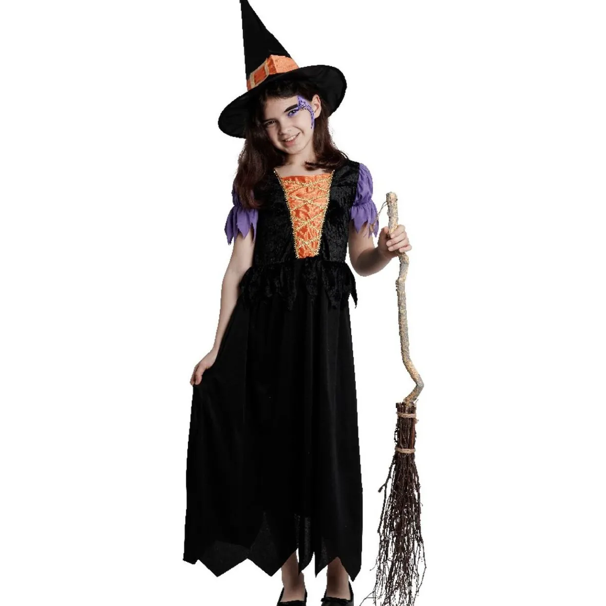 Déguisement fille sorcière Halloween noir orange 11/14 ans-Gifi Discount