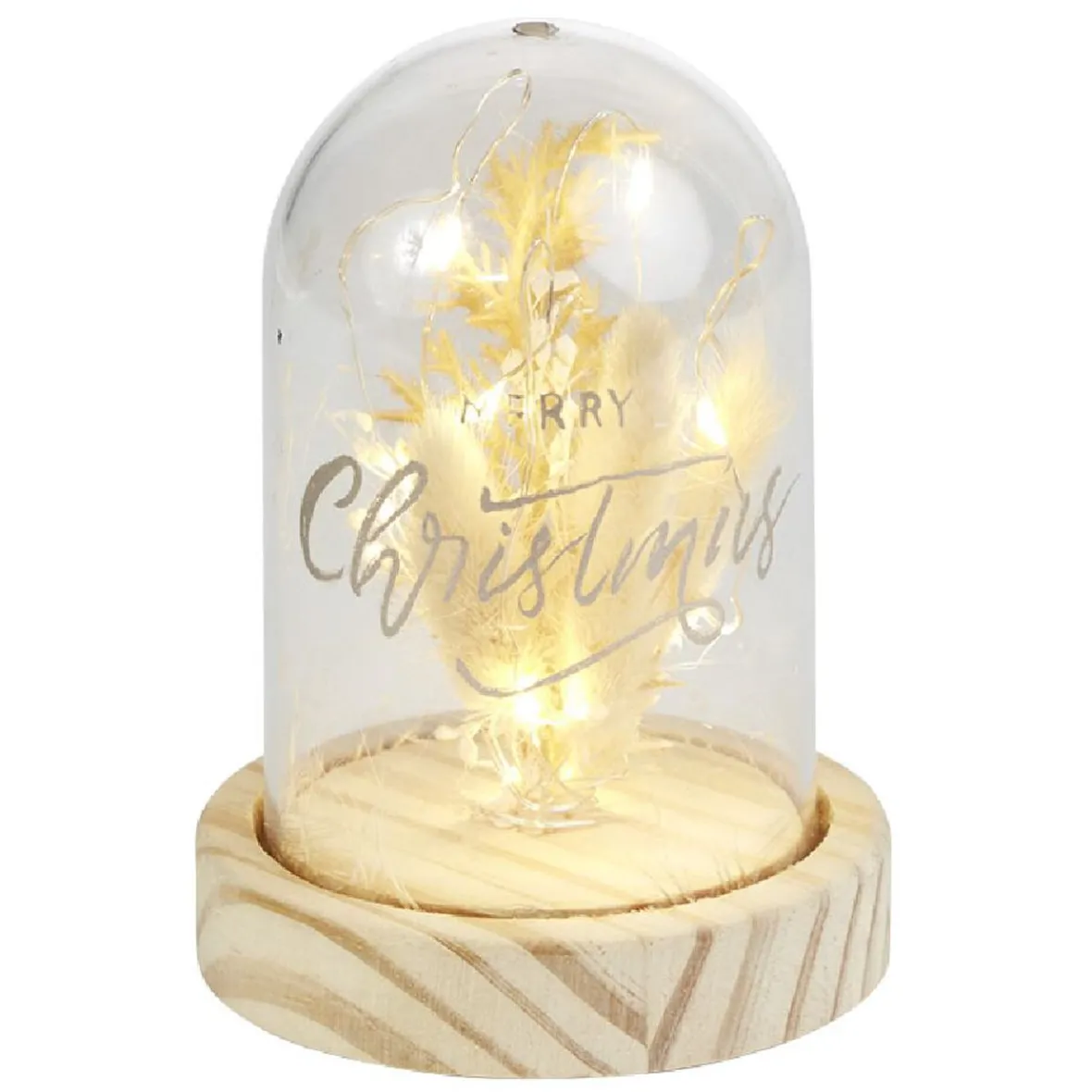 Dôme fleurs séchées sous cloche Merry Christmas à LED Ø9xH13cm-Gifi Outlet