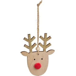 Déocration Noël à suspendre tête plate renne en bois H10cm-Gifi Hot