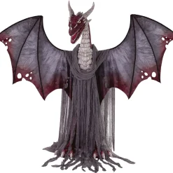 Dragon géant animé et sonore noir et rouge H182cm-Gifi Outlet