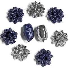 Ensemble papier cadeau Noël 2m x4 avec noeud x7 ruban x3 argenté bleu-Gifi