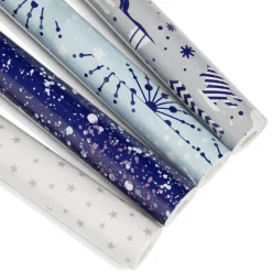 Ensemble papier cadeau Noël 2m x4 avec noeud x7 ruban x3 argenté bleu-Gifi