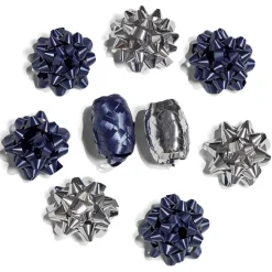 Ensemble papier cadeau Noël 2m x4 avec noeud x7 ruban x3 argenté bleu-Gifi