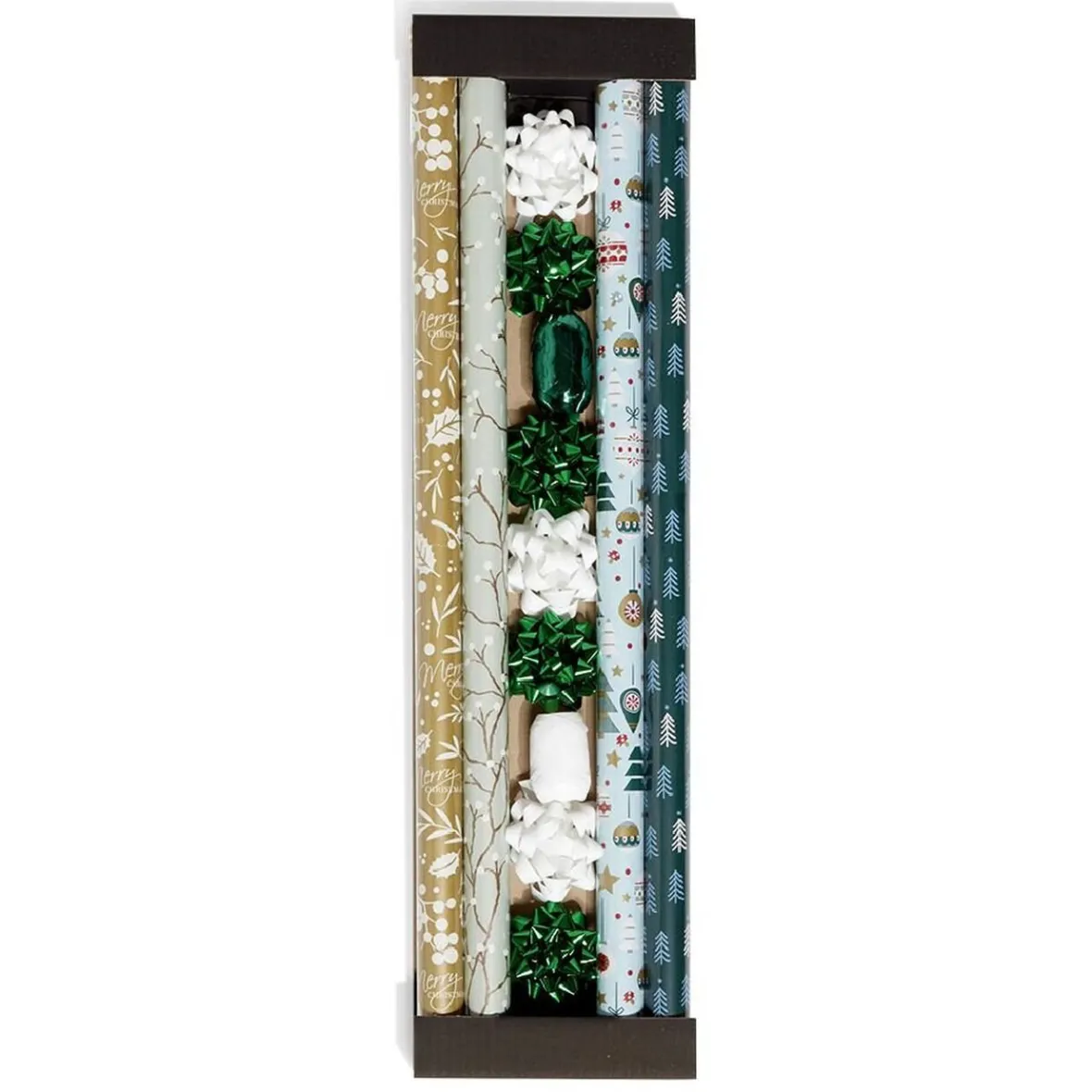 Ensemble papier cadeau Noël 2m x4 avec noeud x7 ruban x2 vert et blanc-Gifi Clearance