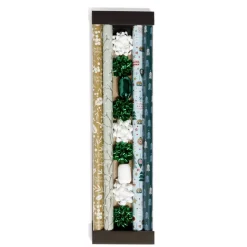 Ensemble papier cadeau Noël 2m x4 avec noeud x7 ruban x2 vert et blanc-Gifi Clearance