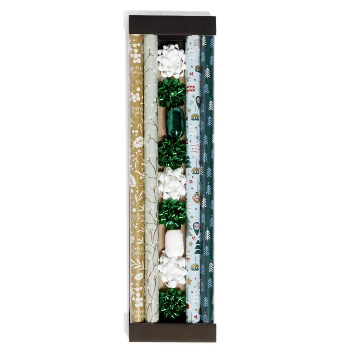 Ensemble papier cadeau Noël 2m x4 avec noeud x7 ruban x2 vert et blanc-Gifi Clearance