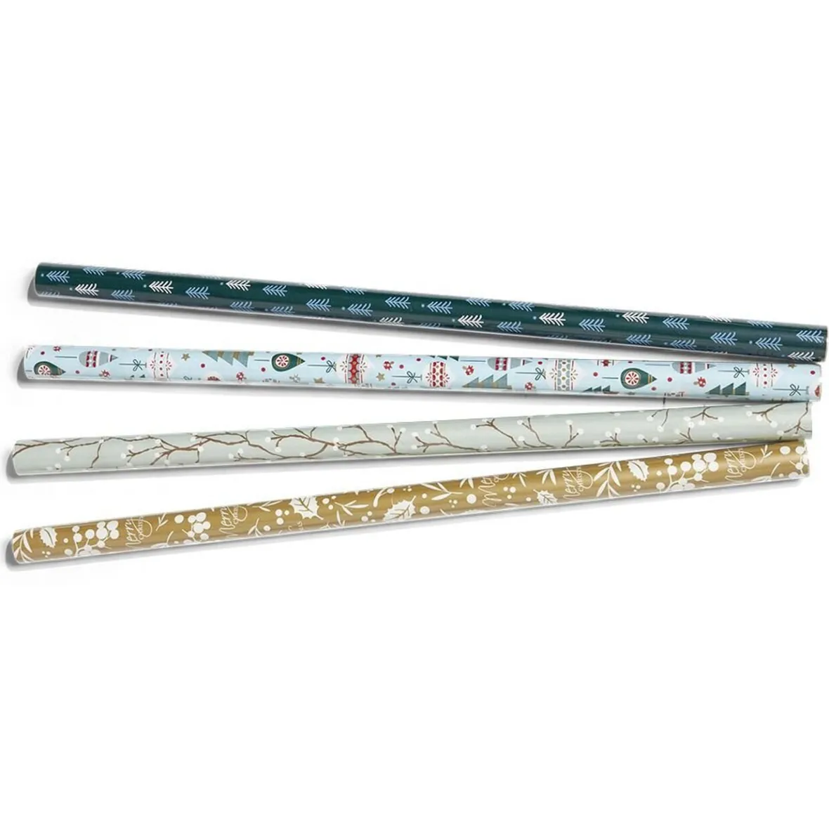 Ensemble papier cadeau Noël 2m x4 avec noeud x7 ruban x2 vert et blanc-Gifi Clearance