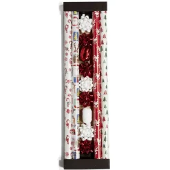 Ensemble papier cadeau Noël 2m x4 avec noeud x7 ruban x3 rouge et blanc-Gifi Outlet