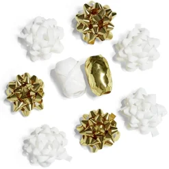 Ensemble papier cadeau Noël 2m x4 avec noeud x7 ruban x3 doré et blanc-Gifi Outlet