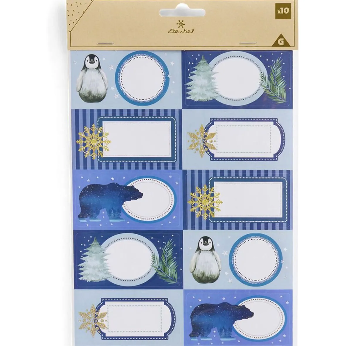 Etiquette cadeau autocollante Noël motif polaire 4x8cm x10-Gifi