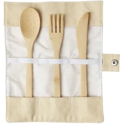 Etui avec couverts en bambou fourchette/couteau/cuillère 3 pièces-Gifi New