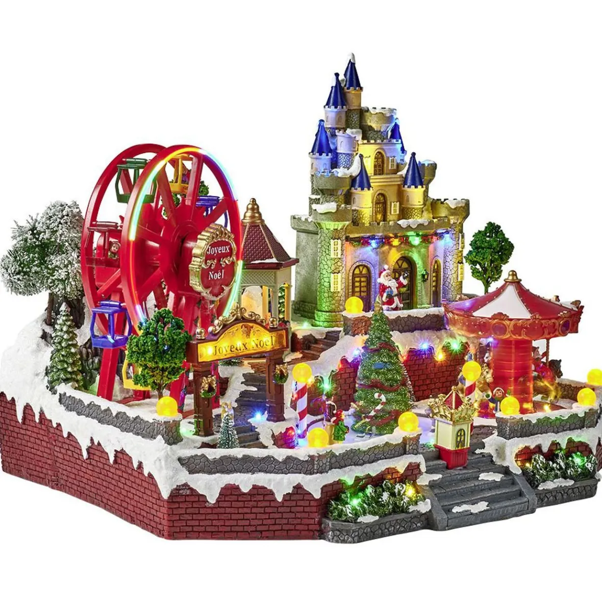 Fête foraine lumineuse animée musicale 58LED carrousel village de Noël-Gifi Online