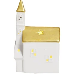 Église lumineuse déco Noël 1LED céramique blanc et doré H19cm-Gifi Hot