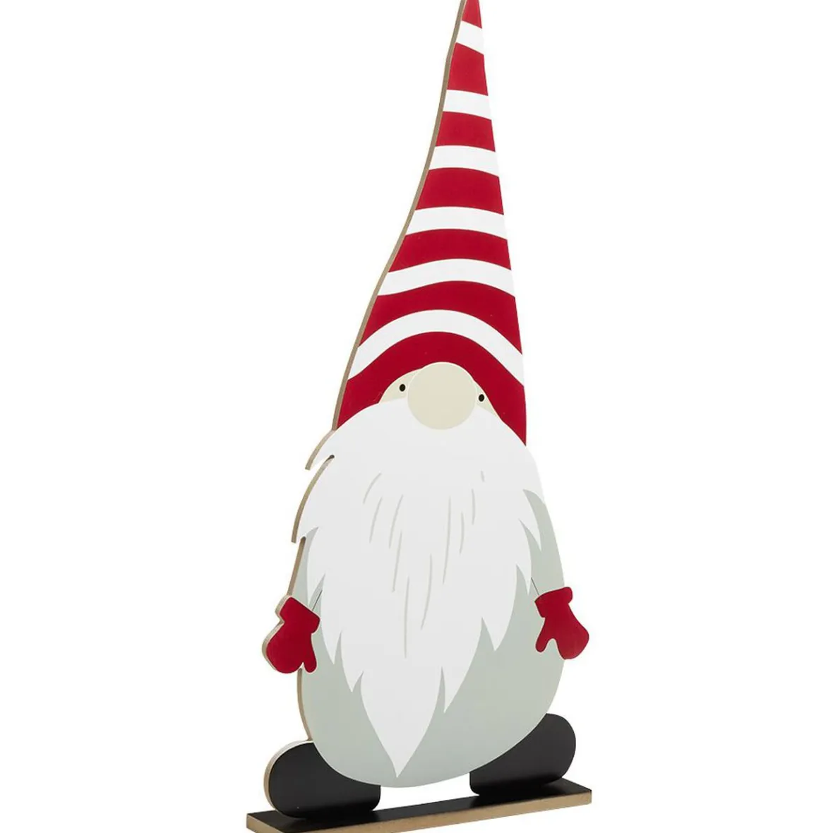 Gnome à poser en bois gris rouge et blanc H75cm-Gifi Online