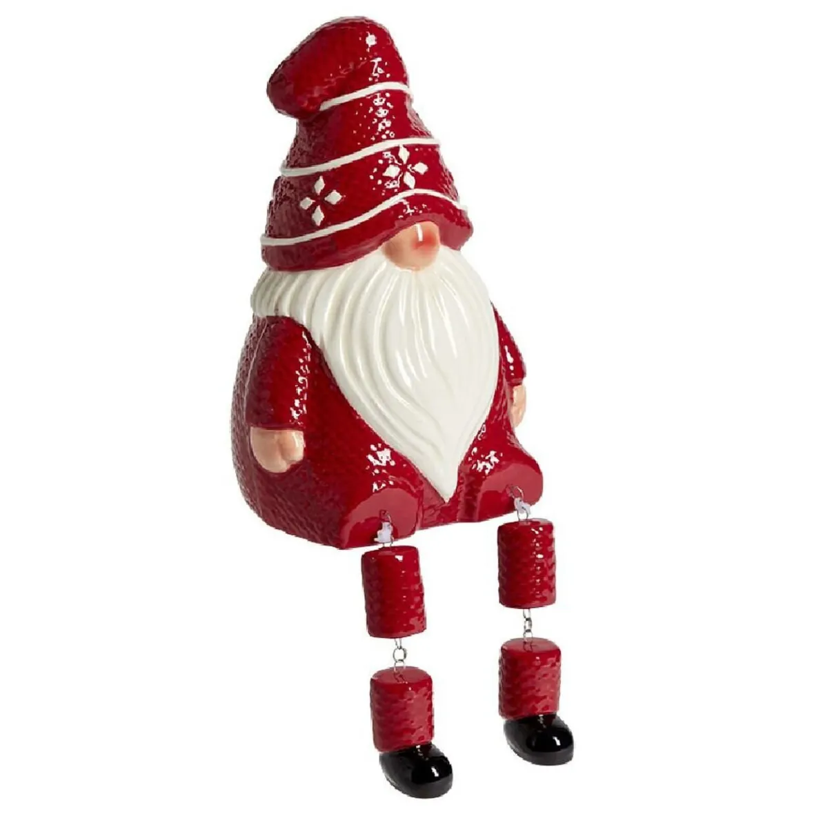Gnome Père Noël jambes pendantes en céramique rouge et blanc H16,5cm-Gifi Hot