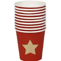 Gobelet à café en carton rouge motif étoile doré x10-Gifi Online