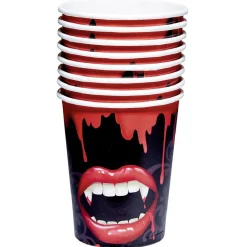 Gobelet carton Halloween déco morsure noir et rouge x8-Gifi New