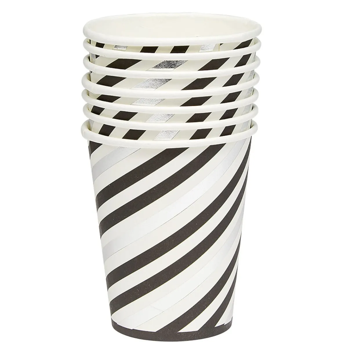 Gobelet en carton à rayures blanc noir et argent x 8-Gifi Discount