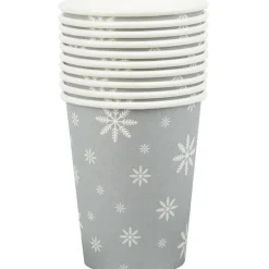 Gobelet en carton argenté design flocons blancs x10-Gifi Outlet