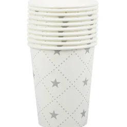 Gobelet en carton blanc design étoiles argentées x10-Gifi