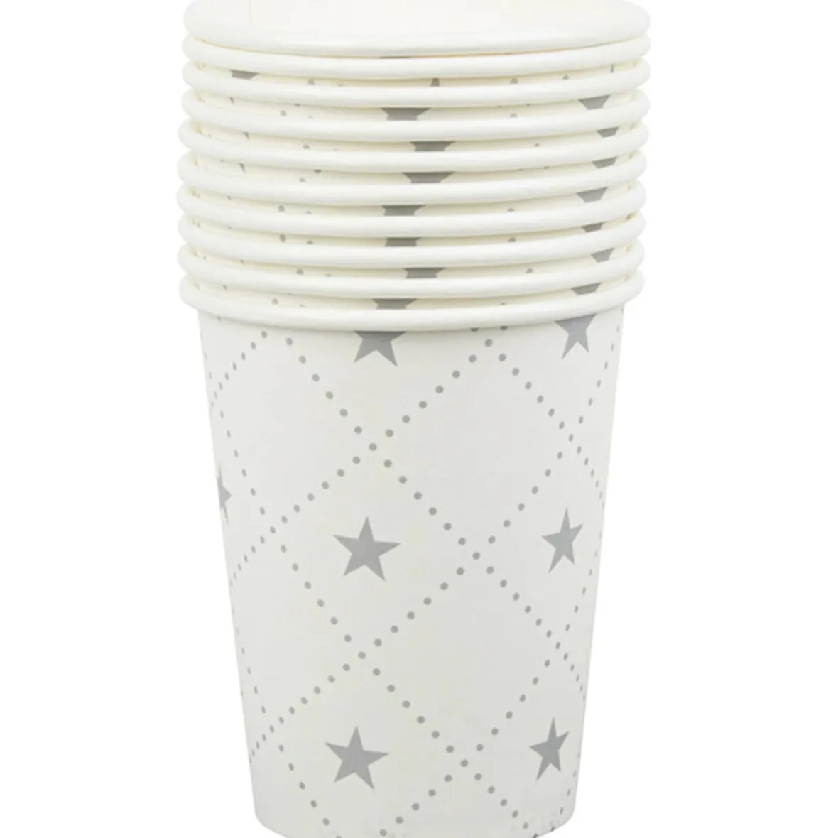 Gobelet en carton blanc design étoiles argentées x10-Gifi