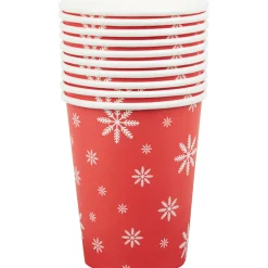 Gobelet en carton rouge design flocons blancs x10-Gifi Discount