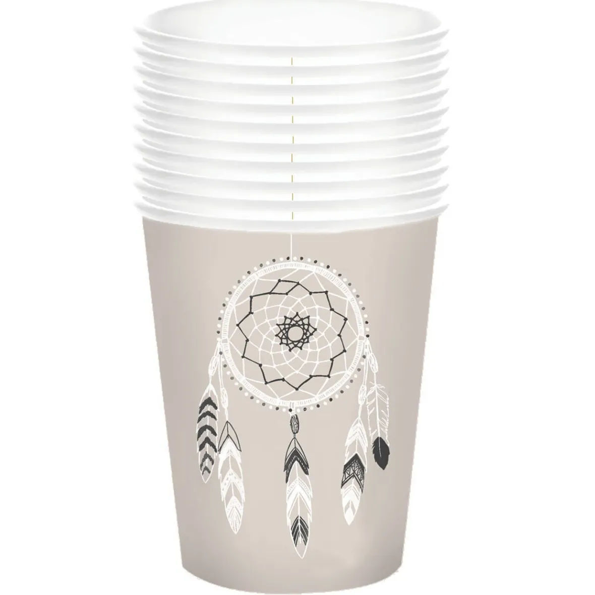 Gobelet jetable design attrape rêves blanc noir x10-Gifi Best