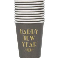 Gobelet jetable noir design Happy New year x10-Gifi Discount