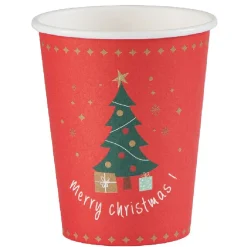 Gobelet jetable Noël Merry Christmas sapin rouge 25 cl x10-Gifi