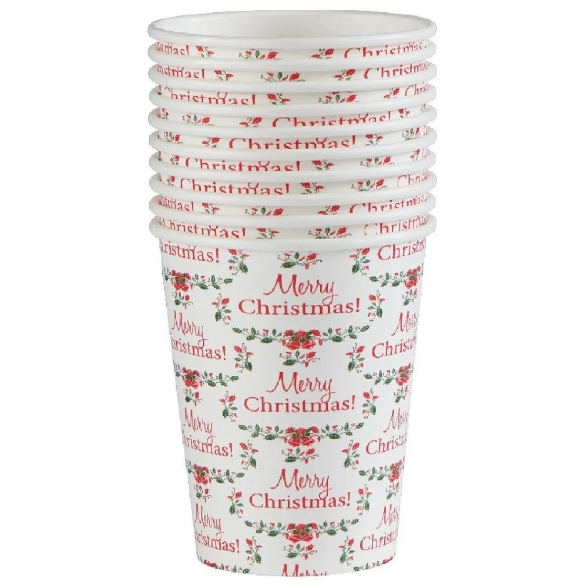 Gobelet jetable Noël Merry Christmas houx blanc 25 cl x10-Gifi New