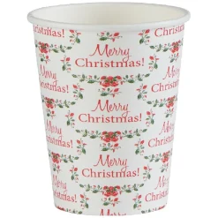 Gobelet jetable Noël Merry Christmas houx blanc 25 cl x10-Gifi New