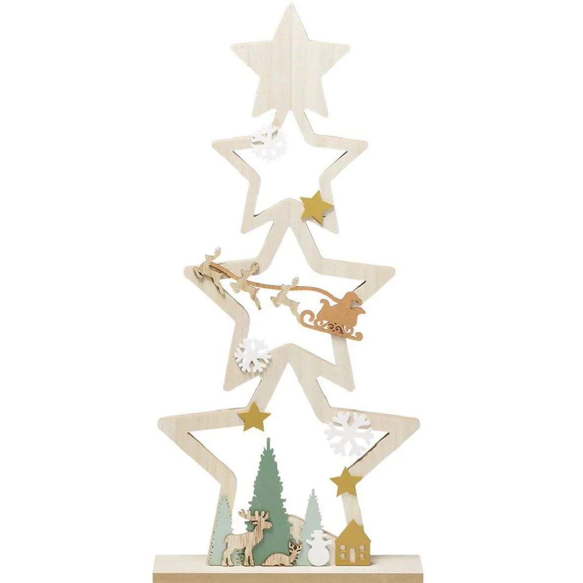 Grand sapin à poser en bois décor forêt H75cm-Gifi Outlet