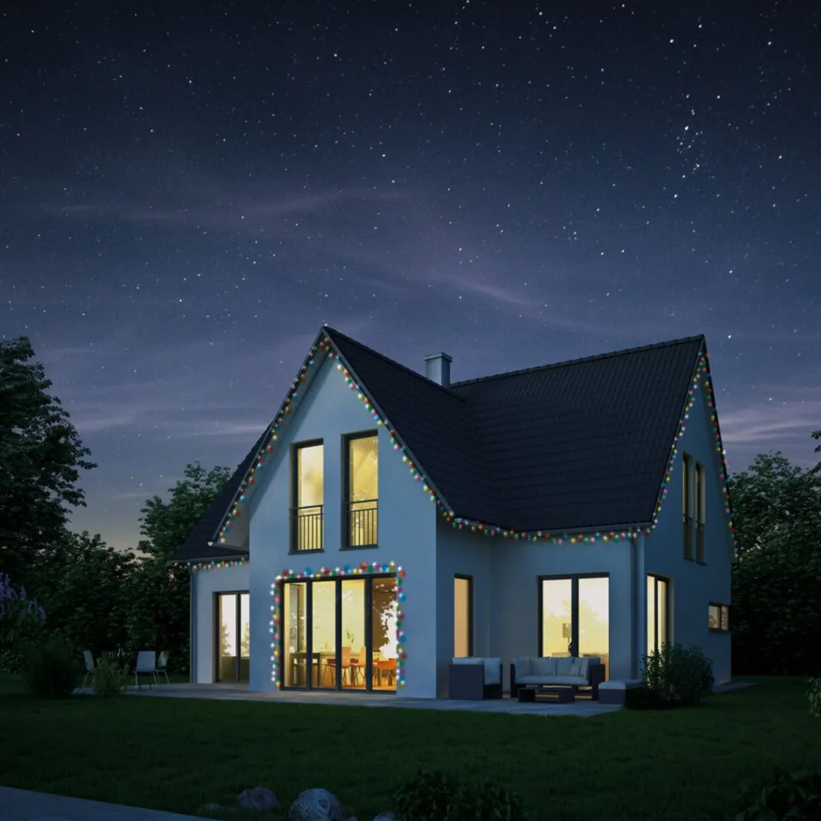 Guirlande lumineuse extérieur 600LED multicolores 44,9m-Gifi Discount