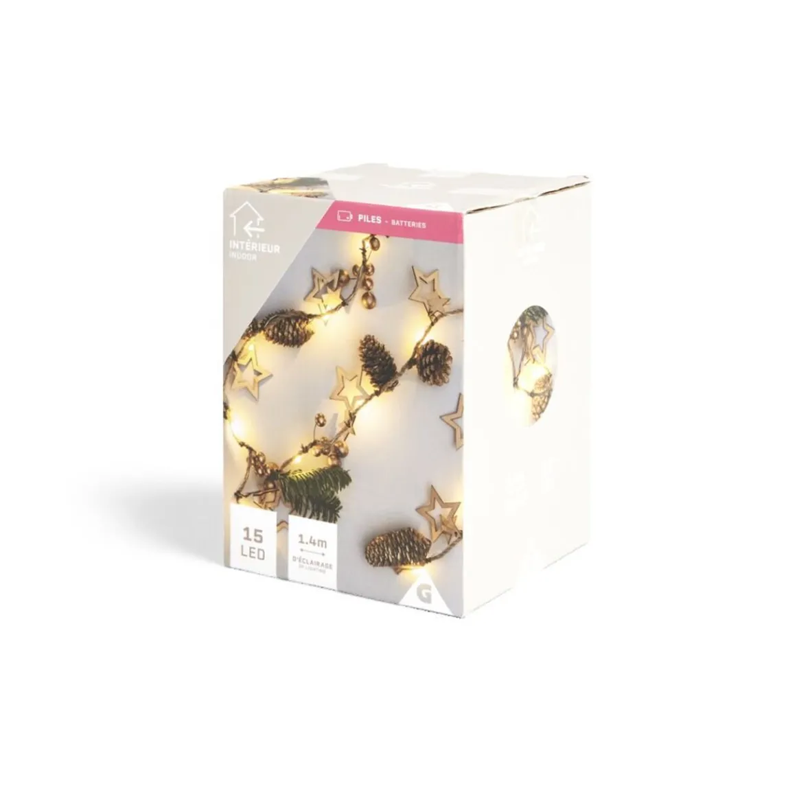 Guirlande Lumineuse intérieure pomme de pin et sapin 15LED 1,4m-Gifi New