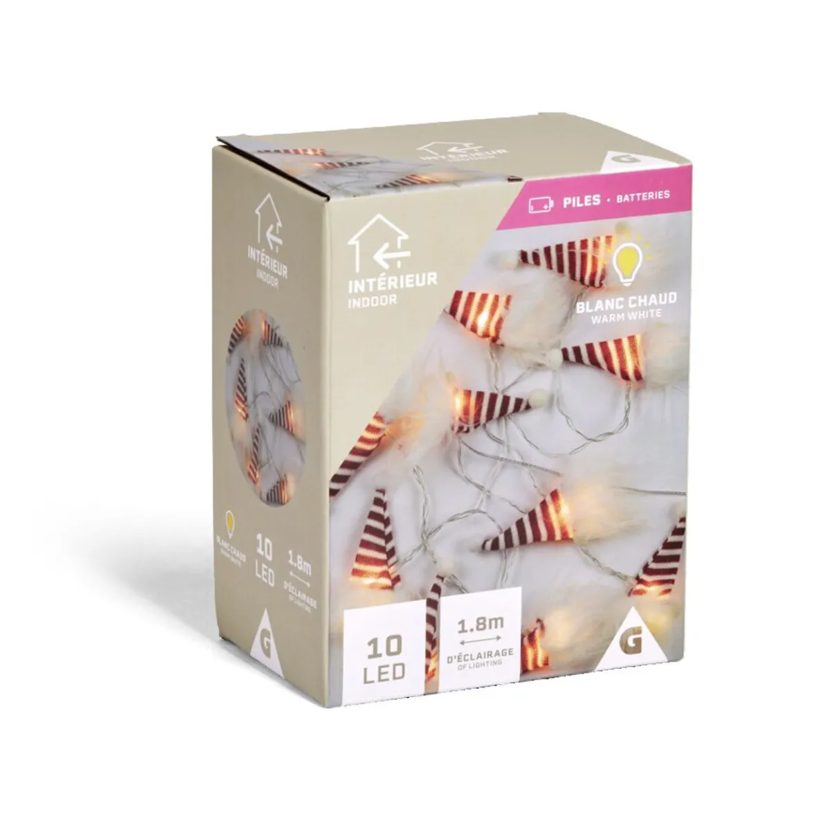 Guirlande lumineuse intérieur gnome 10LED blanc chaud à piles 1,8m-Gifi Clearance
