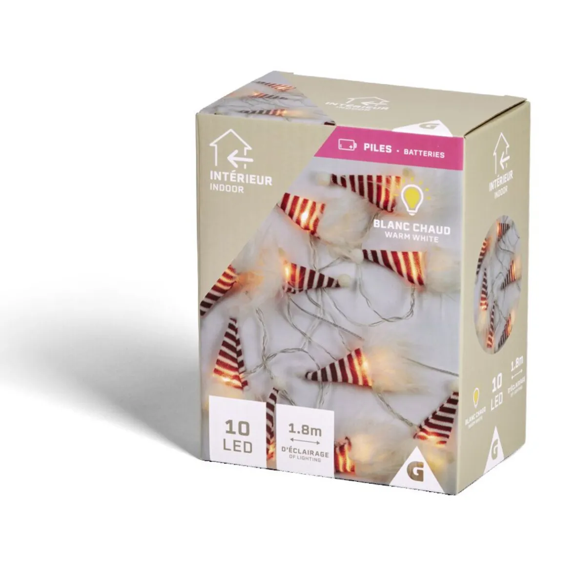 Guirlande lumineuse intérieur gnome 10LED blanc chaud à piles 1,8m-Gifi Clearance