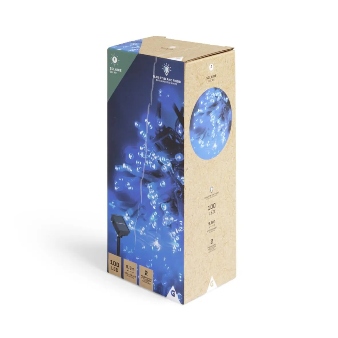 Guirlande lumineuse solaire 100LED bleu et blanc froid 9,9m-Gifi