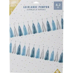 Guirlande pompon en papier bleu et blanc-Gifi Discount