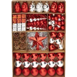 Kit décoration de Noël à suspendre argent et rouge x100-Gifi Sale