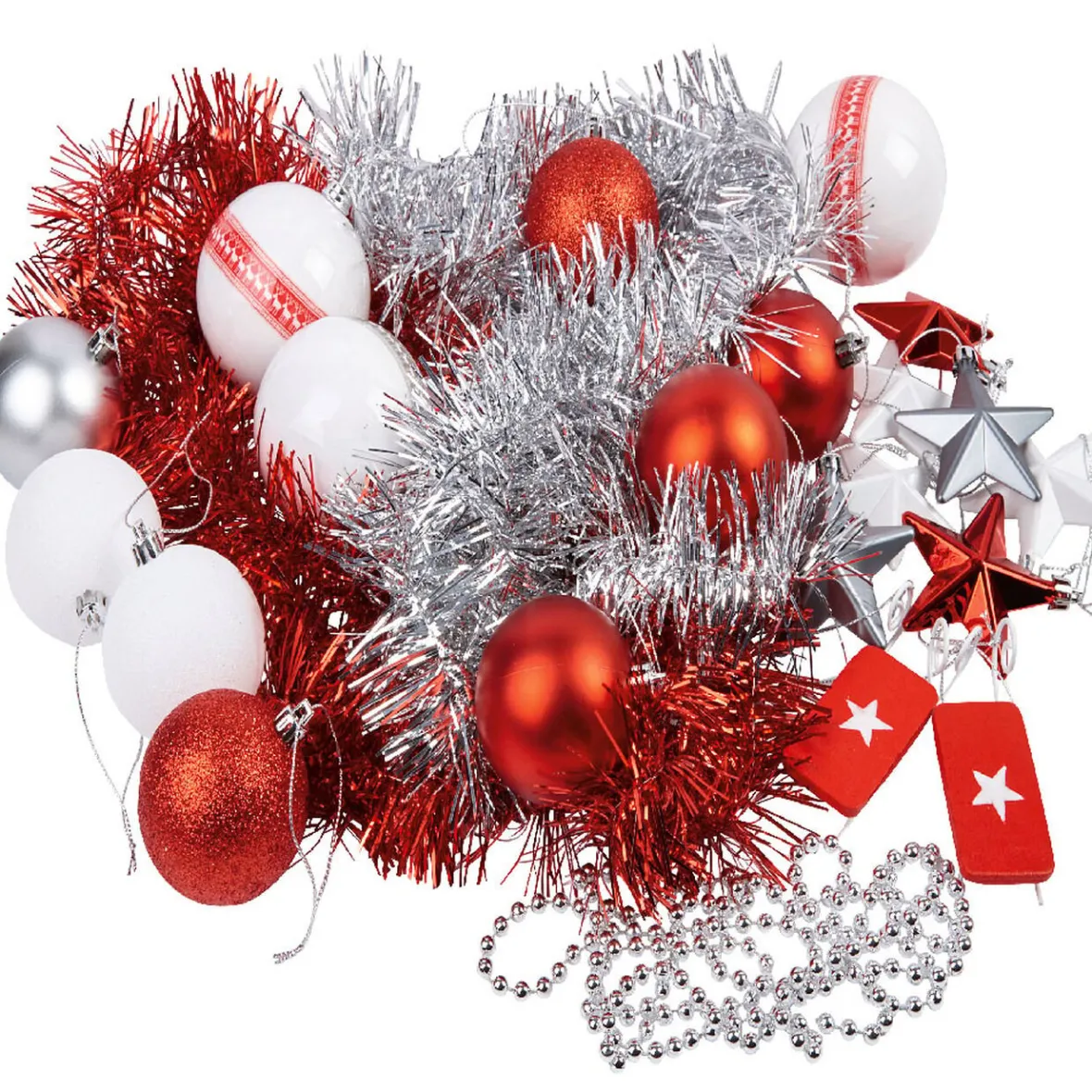 Kit décoration sapin nordique rouge et blanc 60 pièces-Gifi Discount